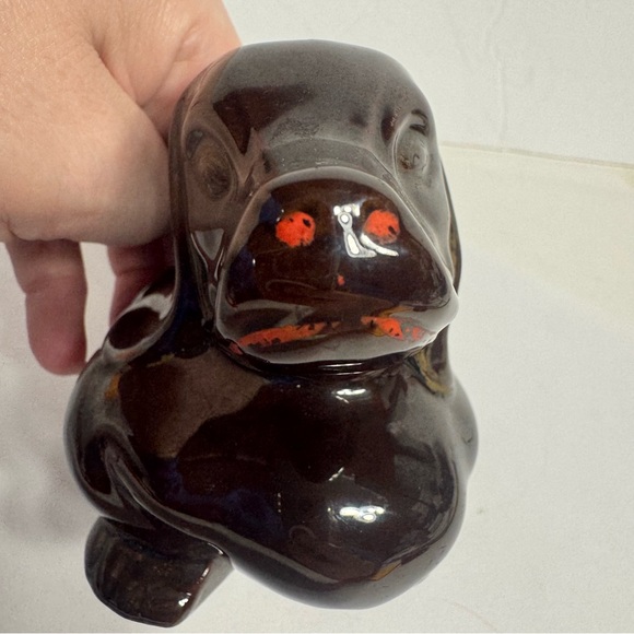 Lipper & Mann-Vintage 1970's DACHSHUND Dog Planter. Brown Drip Redware Pottery - Picture 4 of 11